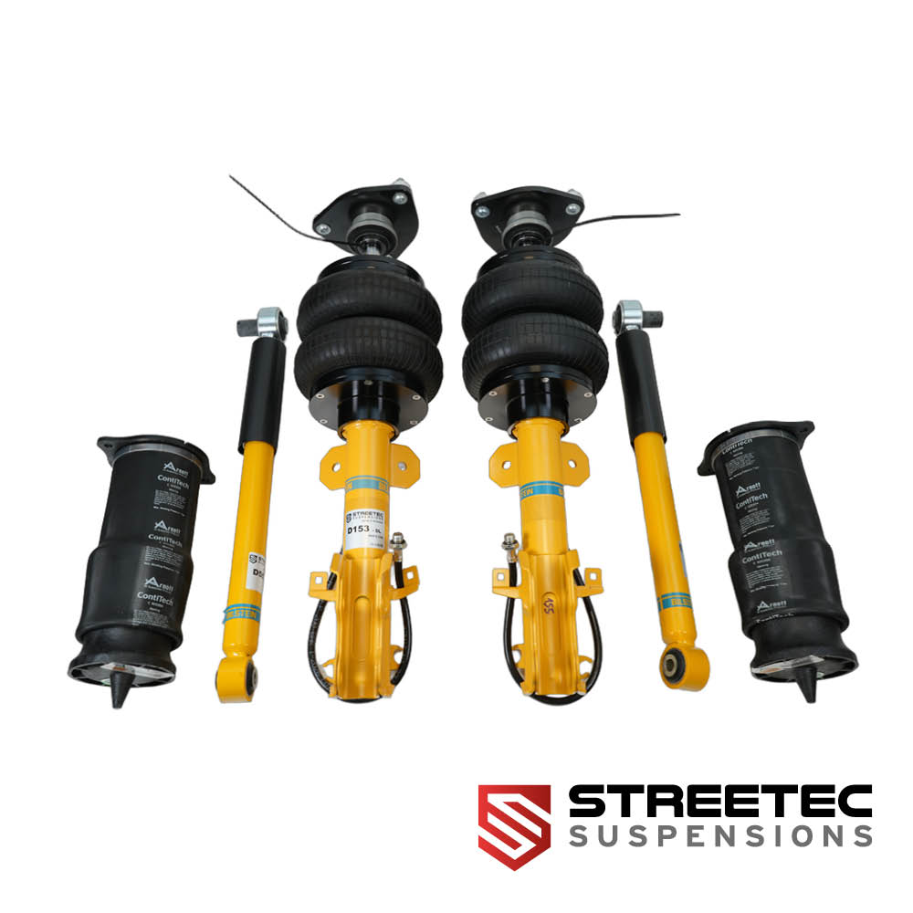 STREETEC offroad & camping complete suspension kit featuring yellow shock absorbers, black air springs and stabiliser bars for Mercedes V-Class, Vito and Marco Polo
